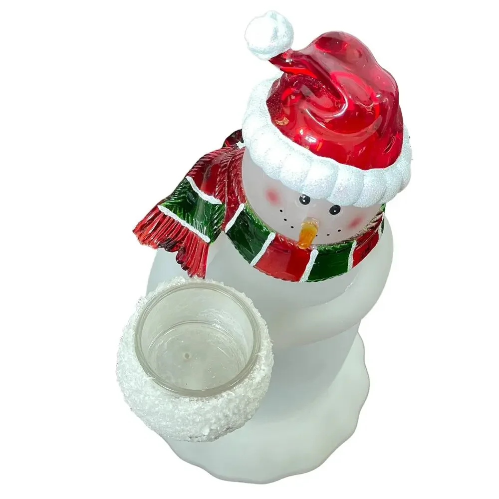 Acrylic Snowman Tea Light Candle Holder Frosted Holiday Figure Christmas READ
